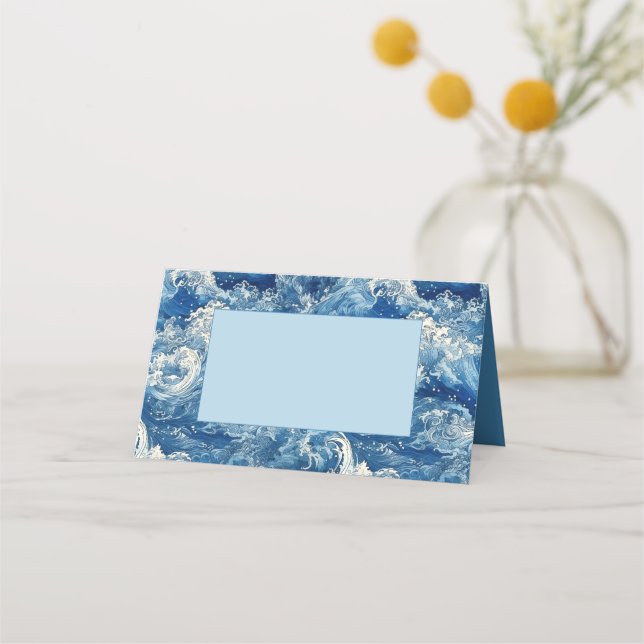Blue ocean crashing waves place card (Front)