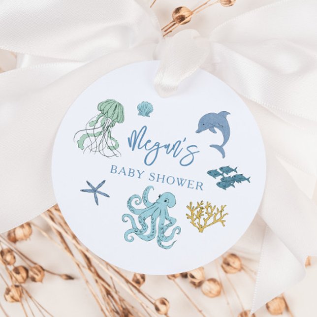 Blue Ocean Creature Baby Shower Favor Tags (Creator Uploaded)