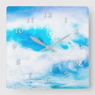 BLUE OCEAN DOLPHIN WAVE RIDERS SQUARE WALL CLOCK