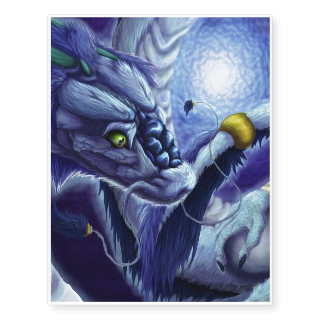 Blue Ocean Dragon & Pearl Temporary Tattoos (Front)