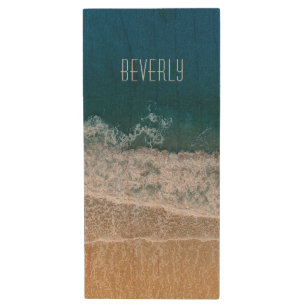 Blue Ocean Florida Tropical Beach Name Customized Wood Flash Drive