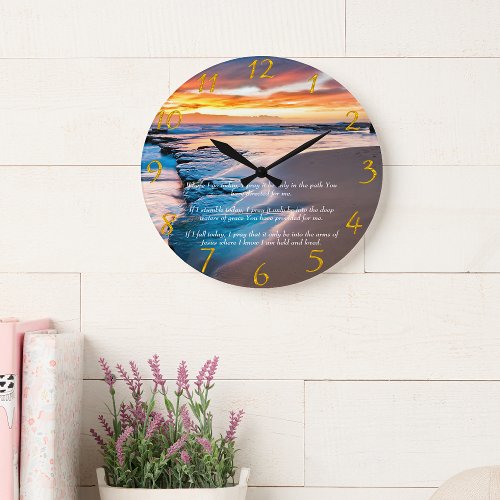 Blue Ocean Gold Christian Faith Large Clock