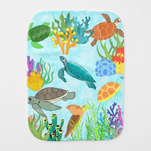 Blue Ocean Green Turtles And Coral Nresary Decor Baby Burp Cloth