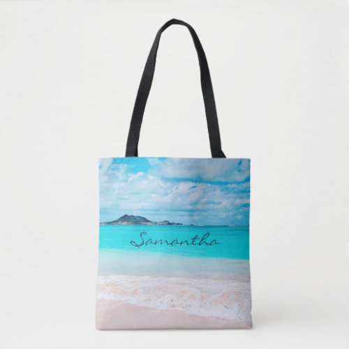 Blue Ocean Hawaii Tropical Sandy Beach Photo Name Tote Bag