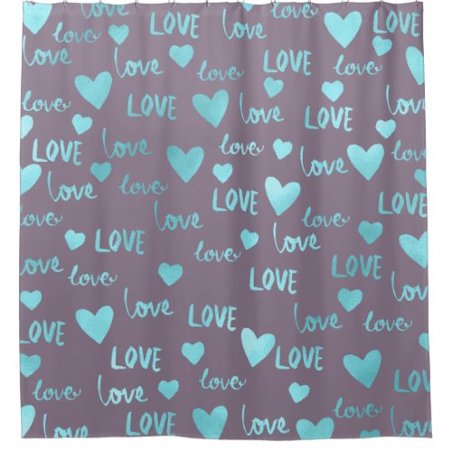 Blue Ocean Heart Love Turquoise Eggplant Valentine Shower Curtain