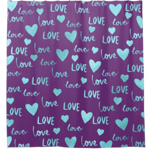 Blue Ocean Heart Love Turquoise Purple Valentine Shower Curtain