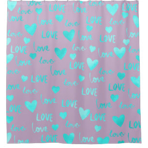 Blue Ocean Heart Love Turquoise Valentine Lavender Shower Curtain