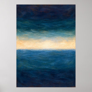 Blue Ocean Horizon Abstract in Deep Navy and Teal Poster