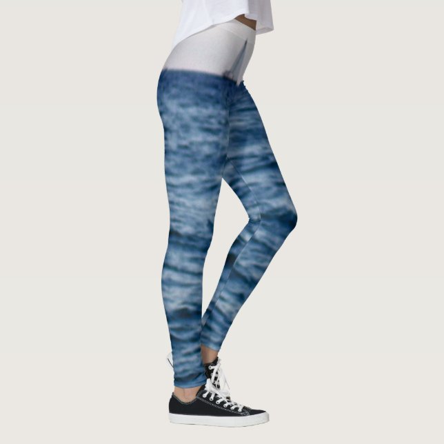 Blue Ocean Horizon With Distant Sailboat Pattern Leggings (Right)