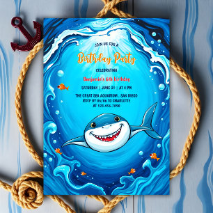 Blue Ocean Kids Great White Shark Birthday Party Invitation