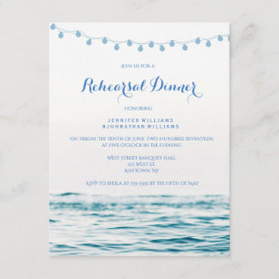Blue ocean lights rehearsal dinner invitations