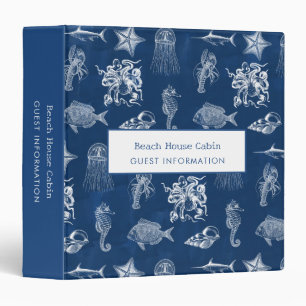 Blue Ocean Marine Animals Beach House Guest Info 3 Ring Binder