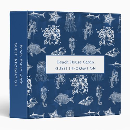 Blue Ocean Marine Animals Beach House Guest Info  3 Ring Binder