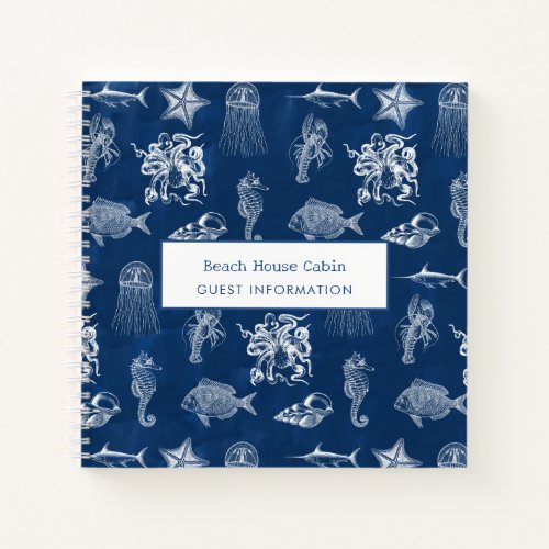 Blue Ocean Marine Animals Beach House Guest Info  Notebook