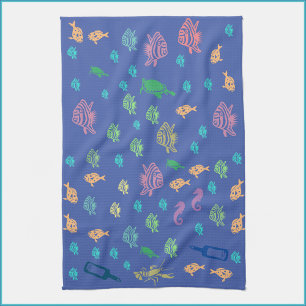 Blue Ocean Marine Life Under the Sea Pattern Kitchen Towel