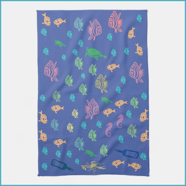 Blue Ocean Marine Life Under the Sea Pattern Kitchen Towel (Creator Uploaded)