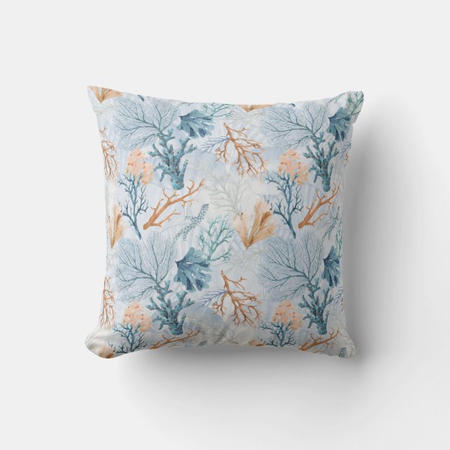 Blue Ocean Marine Sea Coral  Throw Pillow (Front)