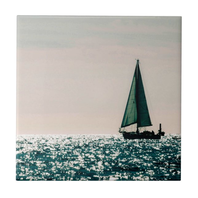 Blue Ocean Nautical Photographic Ceramic Tile (Front)
