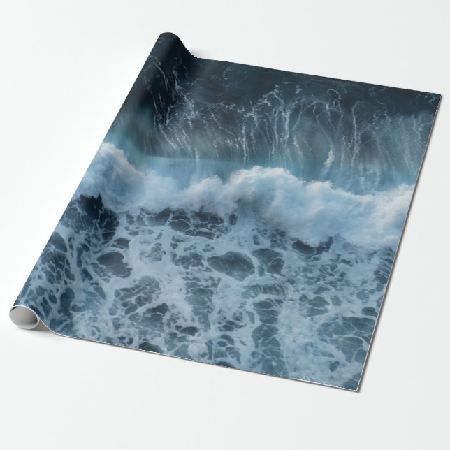Blue Ocean Nautical Sea Waves Wrapping Paper (Unrolled)