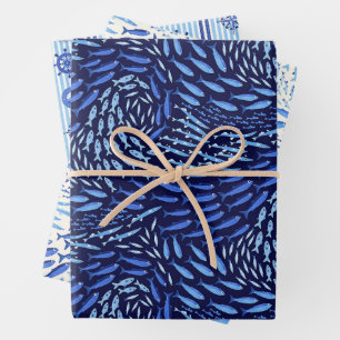 Blue Ocean Nautical Set of Three Wrapping Paper Sheets