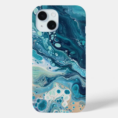 Blue Ocean Paint Pour Abstract Liquid Aesthetic iPhone 15 Case