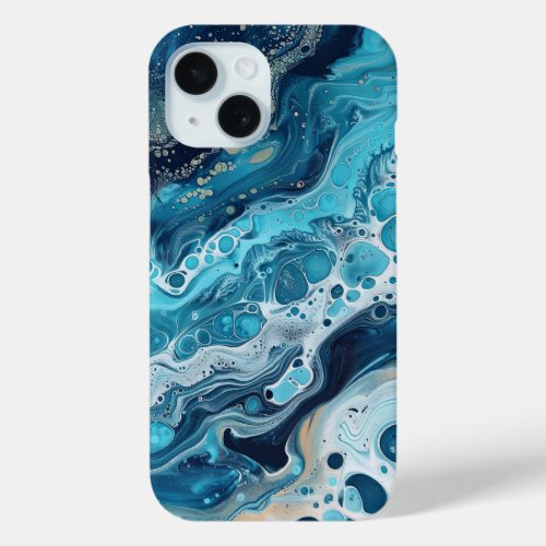 Blue Ocean Paint Pour Abstract Liquid Aesthetic iPhone 15 Case