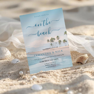 Blue Ocean Palm Tree Beach Wedding Invitation