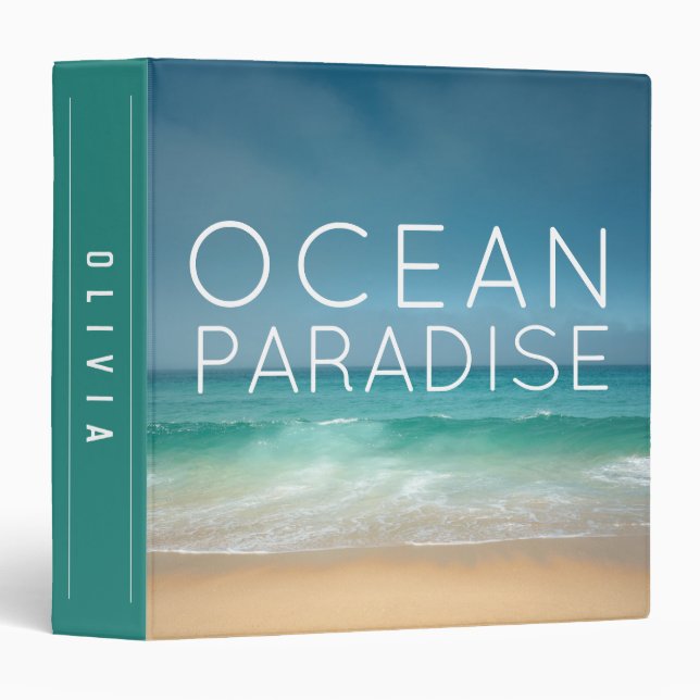 Blue Ocean Paradise Tropical Beach 3 Ring Binder (Front/Spine)