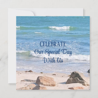 Blue Ocean Photo Beach Outdoor Wedding Invitation
