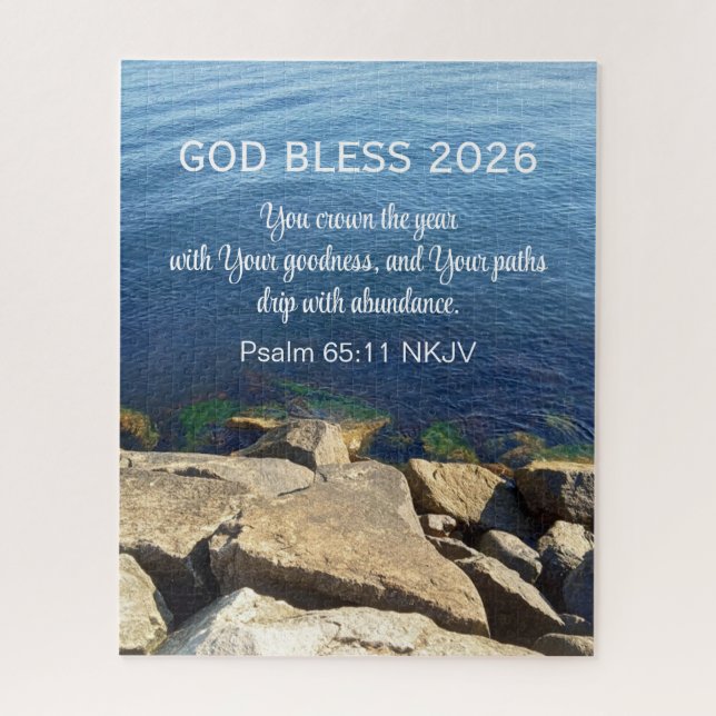 Blue Ocean Photo Blessed New Year 2026 Christian Jigsaw Puzzle (Vertical)