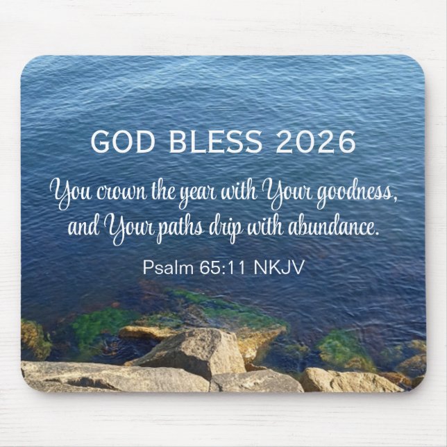 Blue Ocean Photo Blessed New Year 2026 Christian Mouse Pad (Front)
