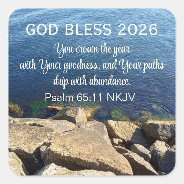 Blue Ocean Photo Blessed New Year 2026 Christian Square Sticker (Front)