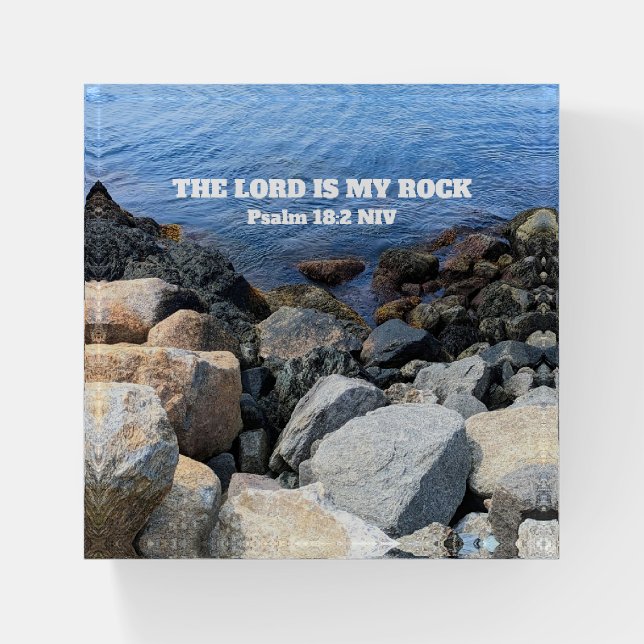   Blue Ocean Photo Lord is My Rock Bible Verse Paperweight (Front)