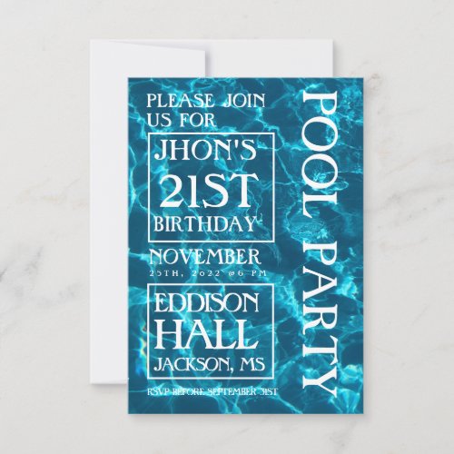 Blue Ocean Pool Party Birthday invitation 