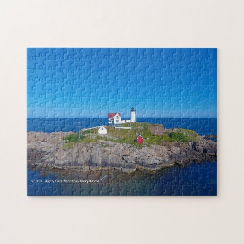 Blue Ocean Retro Travel Nubble Lighthouse Jigsaw Puzzle