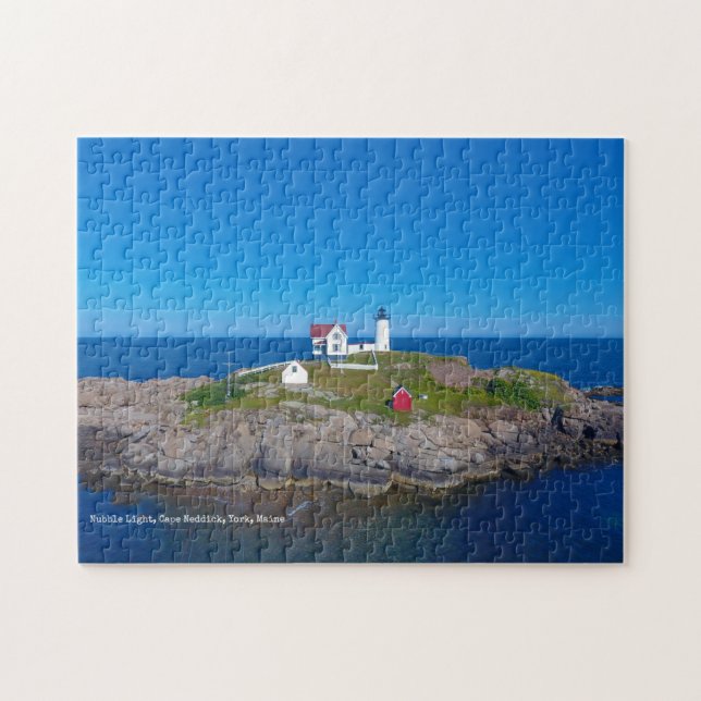 Blue Ocean Retro Travel Nubble Lighthouse Jigsaw Puzzle (Horizontal)
