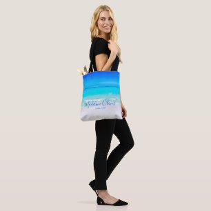 Blue Ocean Sand Beach Scene Business Tote Bag