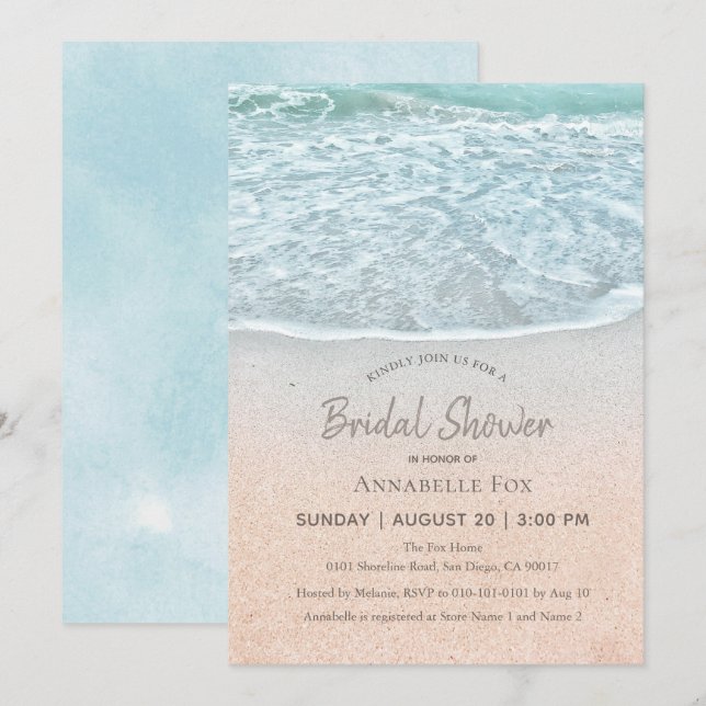 Blue Ocean & Sandy Beach Bridal Shower Invitation (Front/Back)