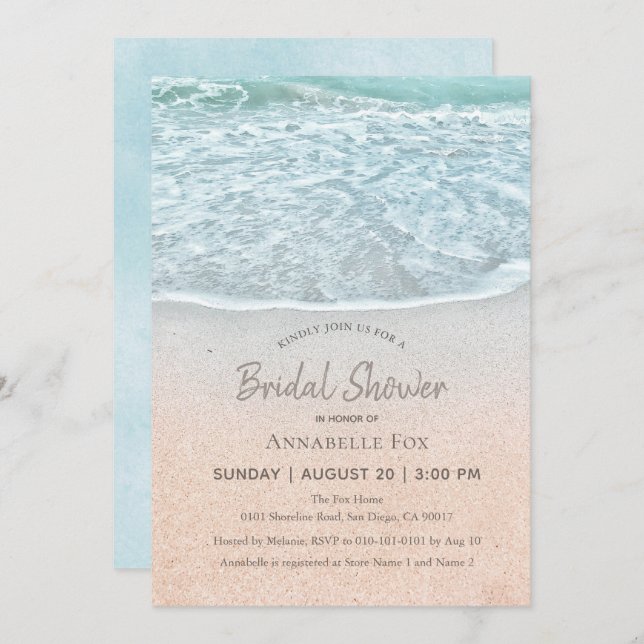 Blue Ocean & Sandy Beach Bridal Shower Invitation (Front/Back)
