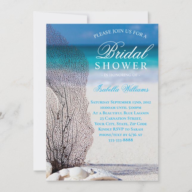 Blue Ocean  & Sandy Beach Bridal Shower Invitation (Front)