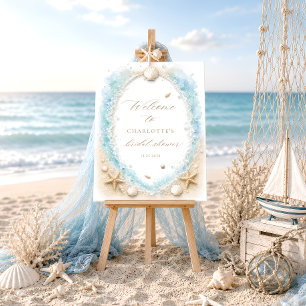 Blue Ocean Sandy Beach Bridal Shower Welcome Foam Board