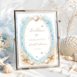 Blue Ocean Sandy Beach Bridal Shower Welcome Poster