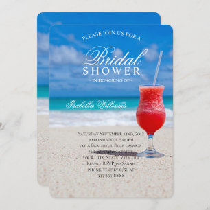 Blue Ocean & Sandy Beach Coctail Bridal Shower Invitation