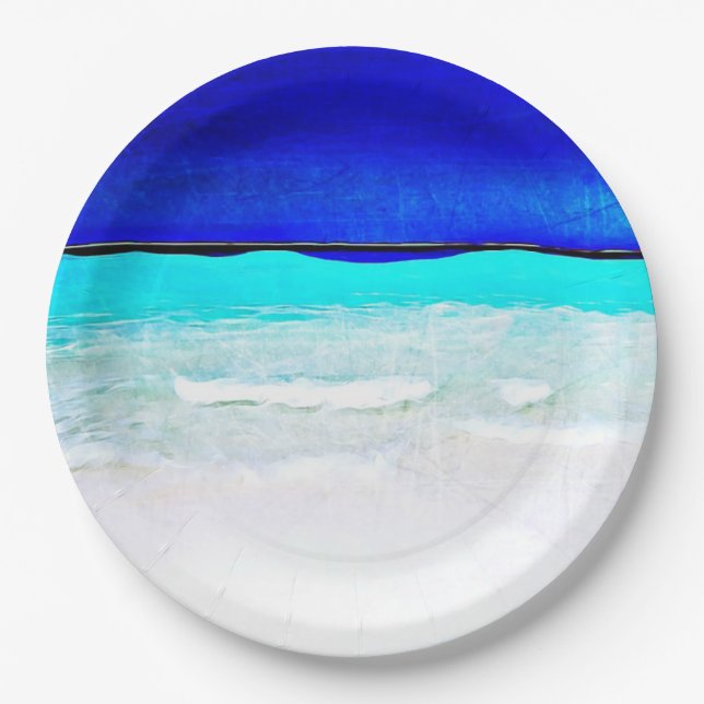 Blue Ocean Sandy Beach paper Plates (Front)