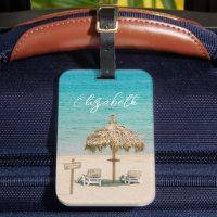 Blue Ocean Sandy Beach Photo Custom Name