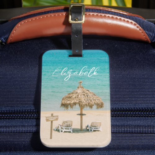 Blue Ocean Sandy Beach Photo Custom Name Luggage Tag