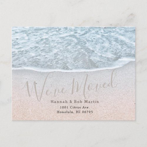 Blue Ocean  Sandy Beach Shoreline Moving Announcement Postcard