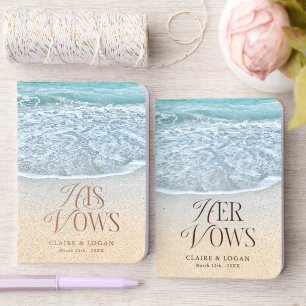 Blue Ocean & Sandy Beach Wedding His & Hers' Foil Vow Books