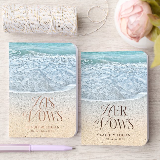 Blue Ocean & Sandy Beach Wedding His & Hers' Foil Vow Books (Wedding)