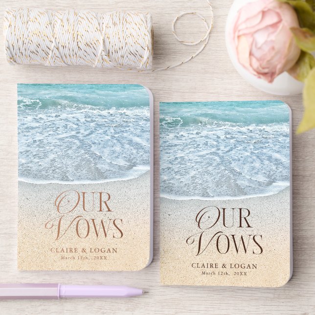 Blue Ocean & Sandy Beach Wedding Ours' Foil Vow Books (Wedding)